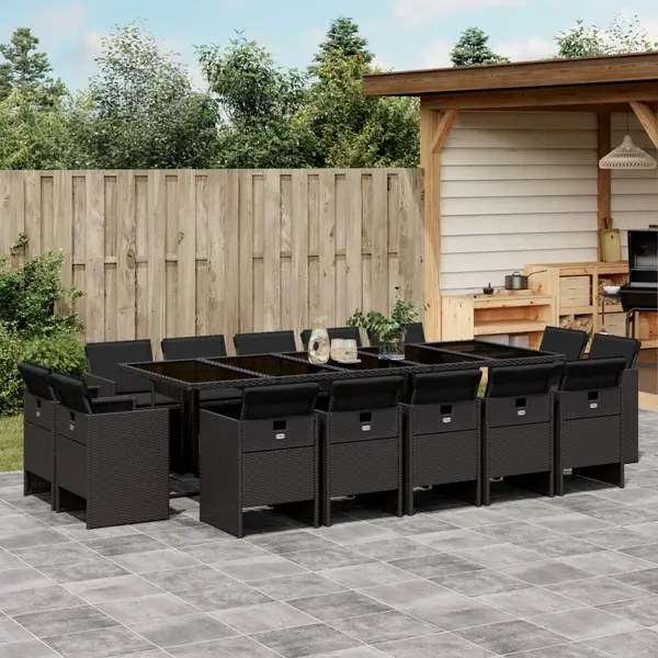 Gossi set mobilier de gradina cu perne, 15 piese, negru, poliratan