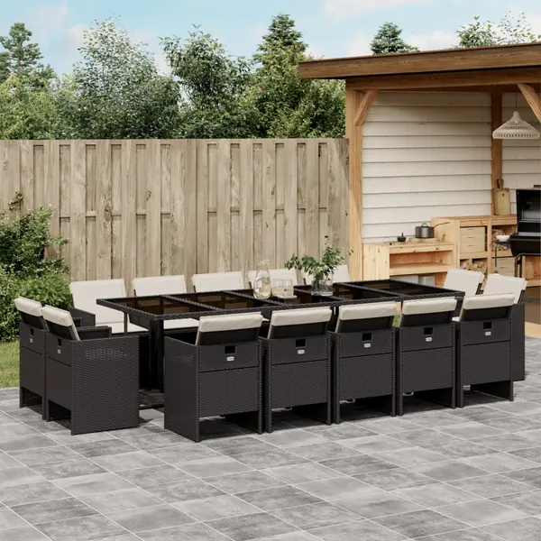 Gossi set mobilier de gradina cu perne, 15 piese, negru, poliratan