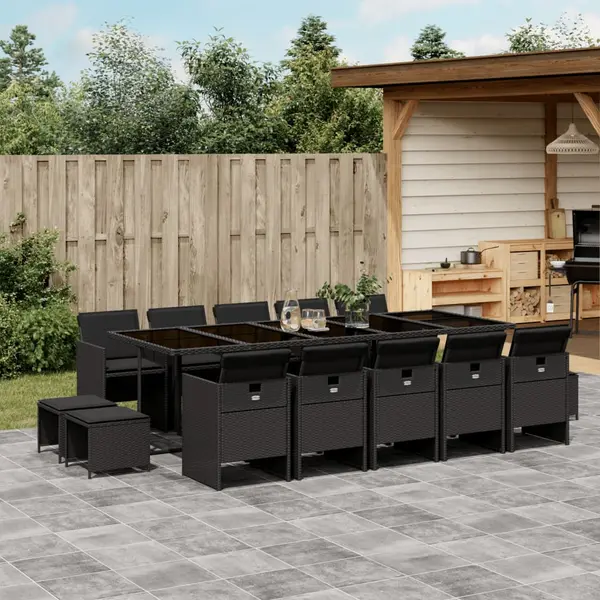 Gossi set mobilier de gradina cu perne, 15 piese, negru, poliratan