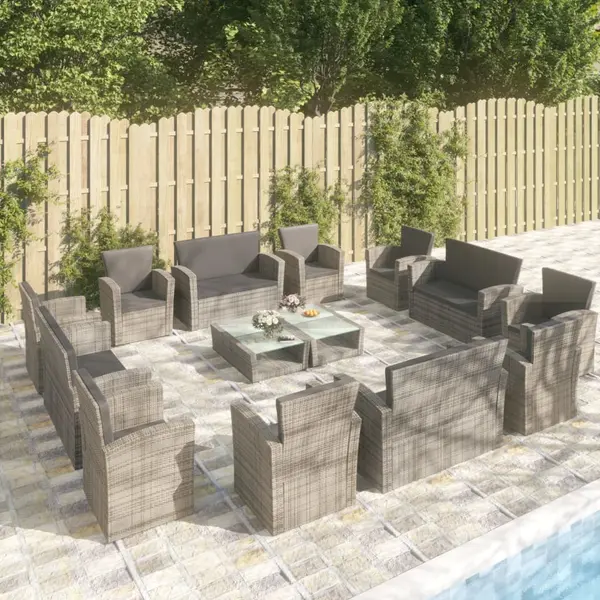 Gossi set mobilier de gradina cu perne, 16 piese, gri, poliratan