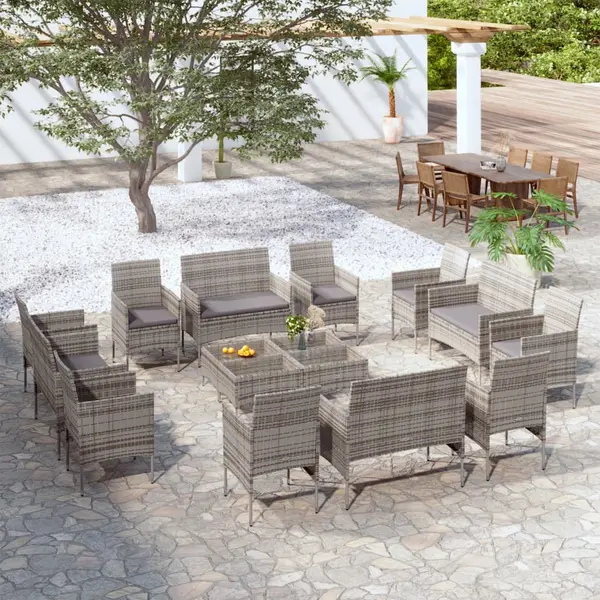 Gossi set mobilier de gradina cu perne, 16 piese, gri, poliratan