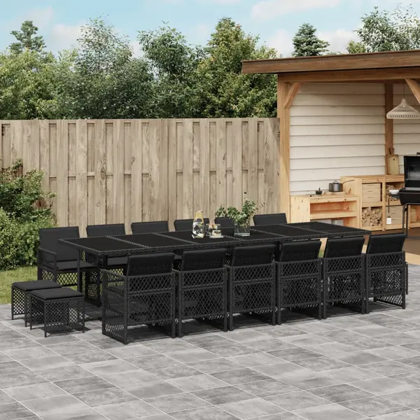 Gossi set mobilier de gradina cu perne, 17 piese, negru, poliratan