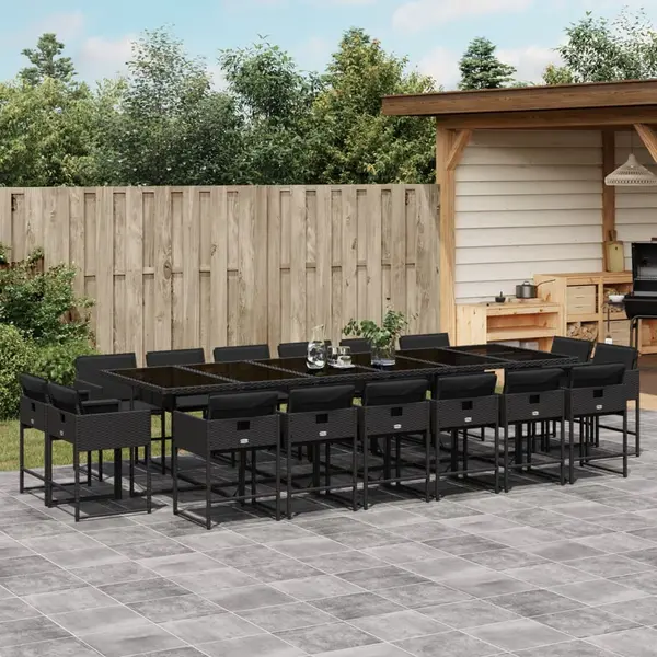 Gossi set mobilier de gradina cu perne, 17 piese, negru, poliratan