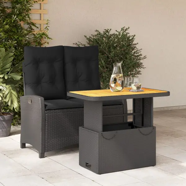 Gossi set mobilier de gradina cu perne, 2 piese, negru, poliratan
