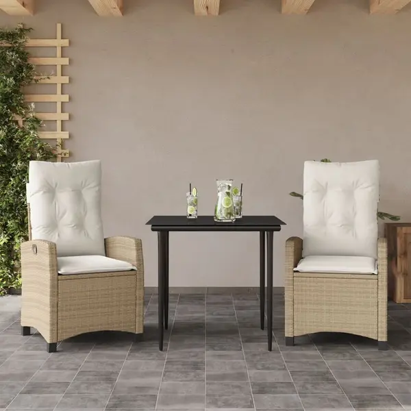 Gossi set mobilier de gradina cu perne, 3 piese, bej, poliratan
