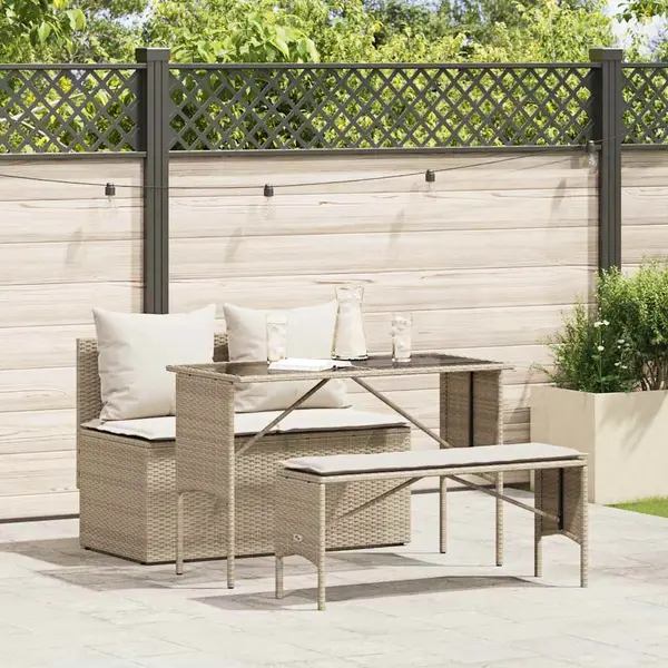 Gossi set mobilier de gradina cu perne, 3 piese, bej, poliratan