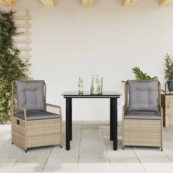 Gossi set mobilier de gradina cu perne, 3 piese, bej, poliratan