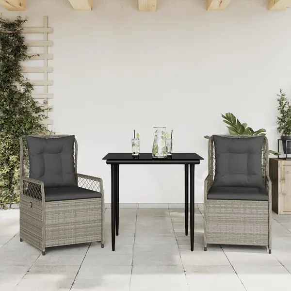 Gossi set mobilier de gradina cu perne, 3 piese,gri deschis,poliratan
