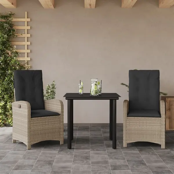 Gossi set mobilier de gradina cu perne, 3 piese,gri deschis,poliratan