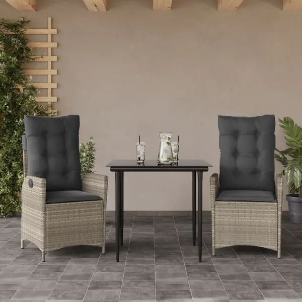Gossi set mobilier de gradina cu perne, 3 piese,gri deschis,poliratan