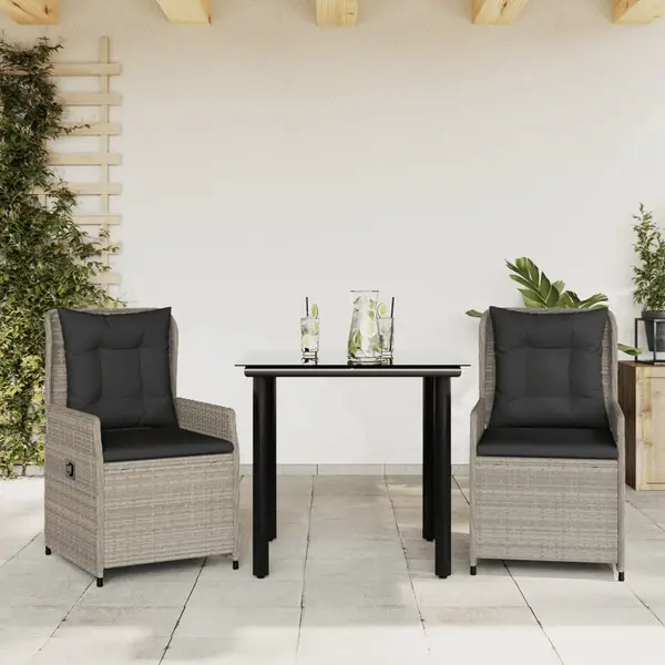 Gossi set mobilier de gradina cu perne, 3 piese,gri deschis,poliratan