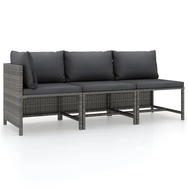 Gossi set mobilier de gradina cu perne, 3 piese, gri, poliratan