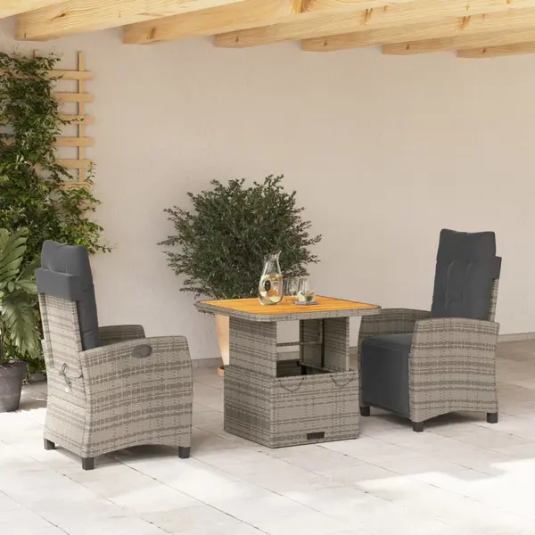 Gossi set mobilier de gradina cu perne, 3 piese, gri, poliratan