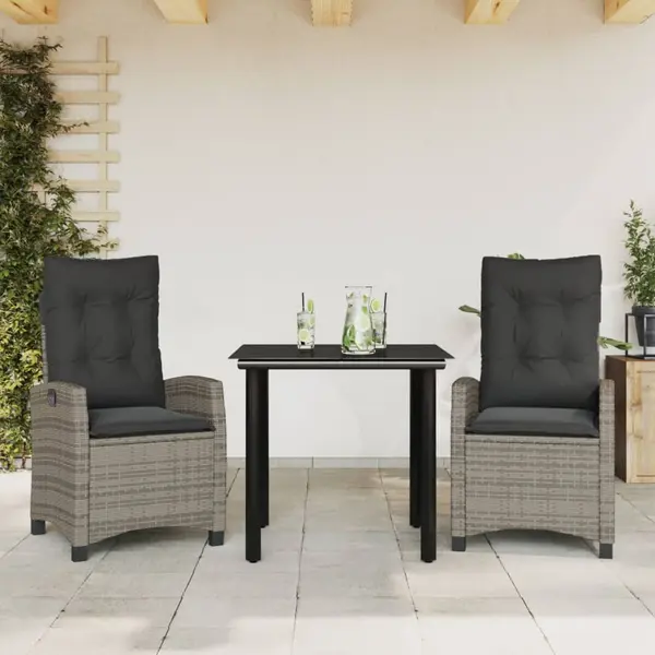 Gossi set mobilier de gradina cu perne, 3 piese, gri, poliratan