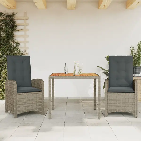Gossi set mobilier de gradina cu perne, 3 piese, gri, poliratan