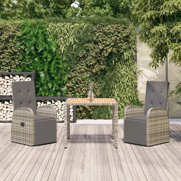Gossi set mobilier de gradina cu perne, 3 piese, gri, poliratan