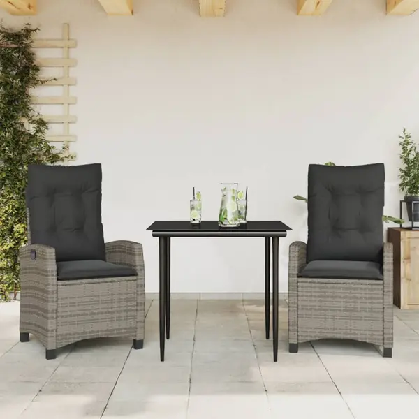 Gossi set mobilier de gradina cu perne, 3 piese, gri, poliratan