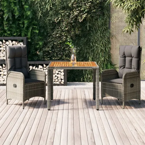 Gossi set mobilier de gradina cu perne, 3 piese, gri, poliratan