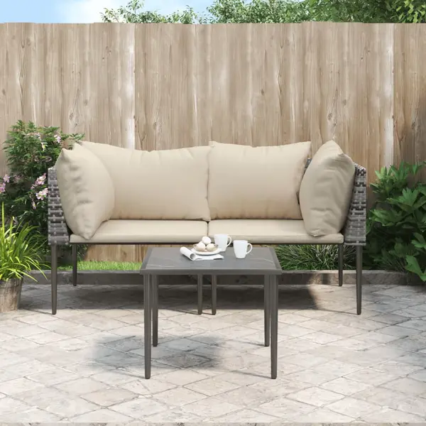 Gossi set mobilier de gradina cu perne, 3 piese, gri, poliratan