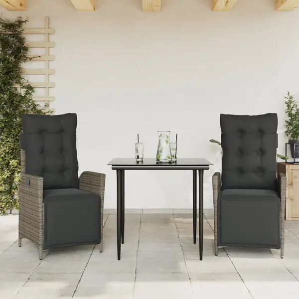 Gossi set mobilier de gradina cu perne, 3 piese, gri, poliratan