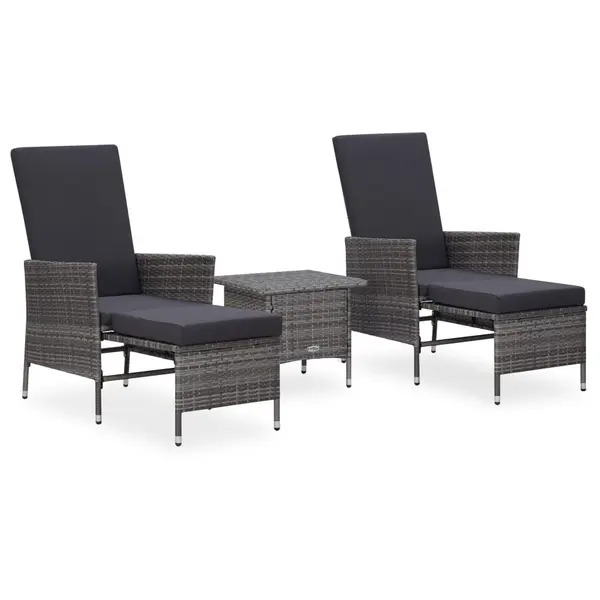 Gossi set mobilier de gradina cu perne, 3 piese, gri, poliratan