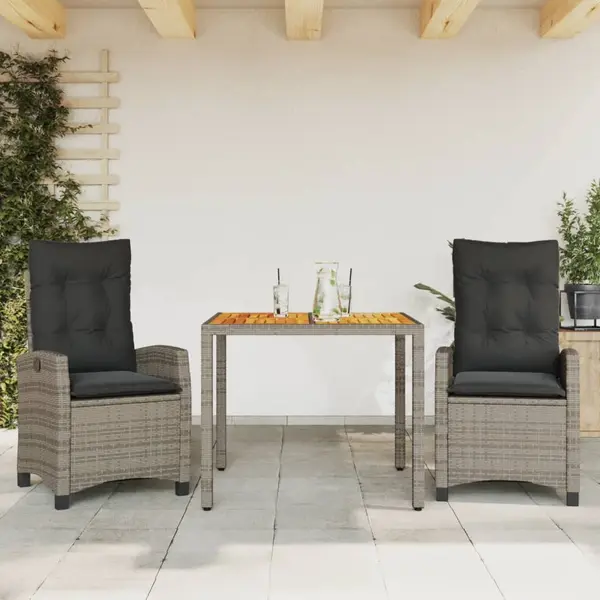 Gossi set mobilier de gradina cu perne, 3 piese, gri, poliratan