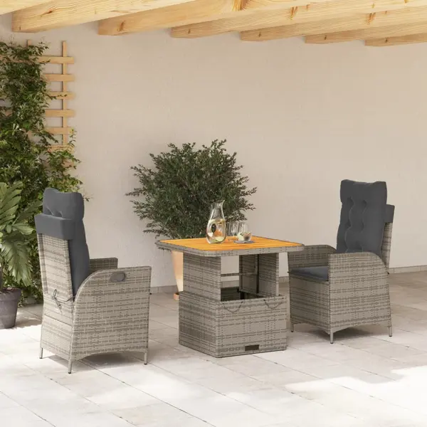Gossi set mobilier de gradina cu perne, 3 piese, gri, poliratan