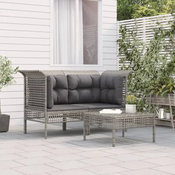 Gossi set mobilier de gradina cu perne, 3 piese, gri, poliratan