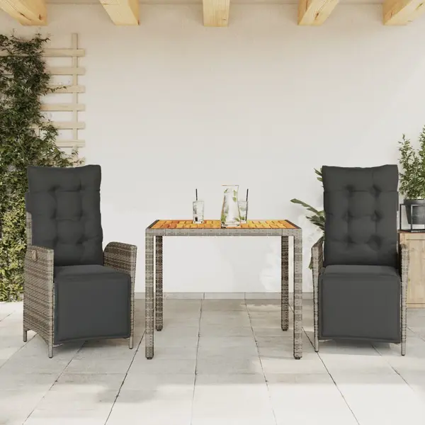 Gossi set mobilier de gradina cu perne, 3 piese, gri, poliratan