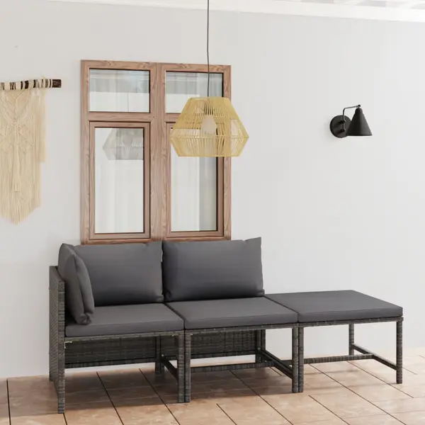 Gossi set mobilier de gradina cu perne, 3 piese, gri, poliratan