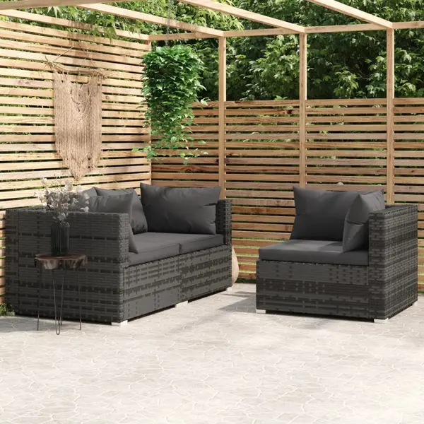 Gossi set mobilier de gradina cu perne, 3 piese, gri, poliratan