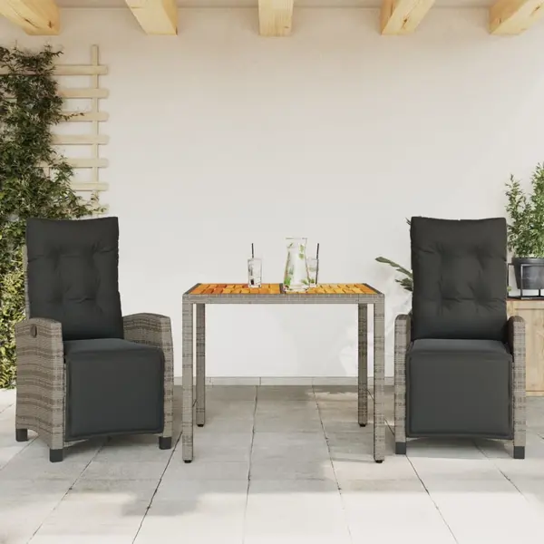 Gossi set mobilier de gradina cu perne, 3 piese, gri, poliratan