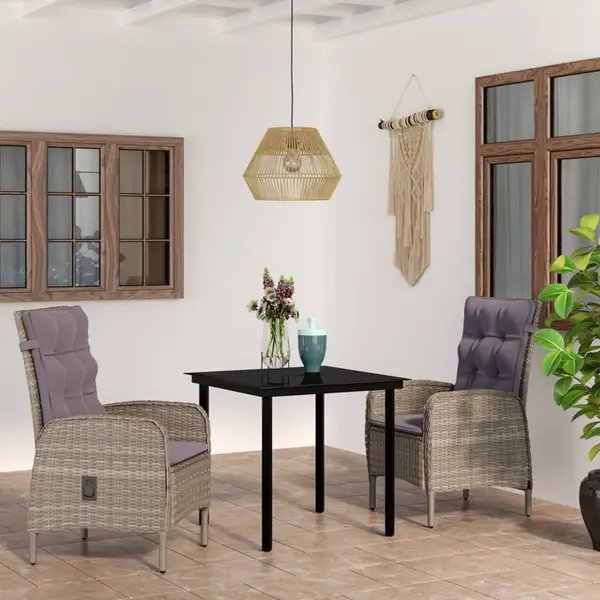Gossi set mobilier de gradina, cu perne, 3 piese, gri si negru