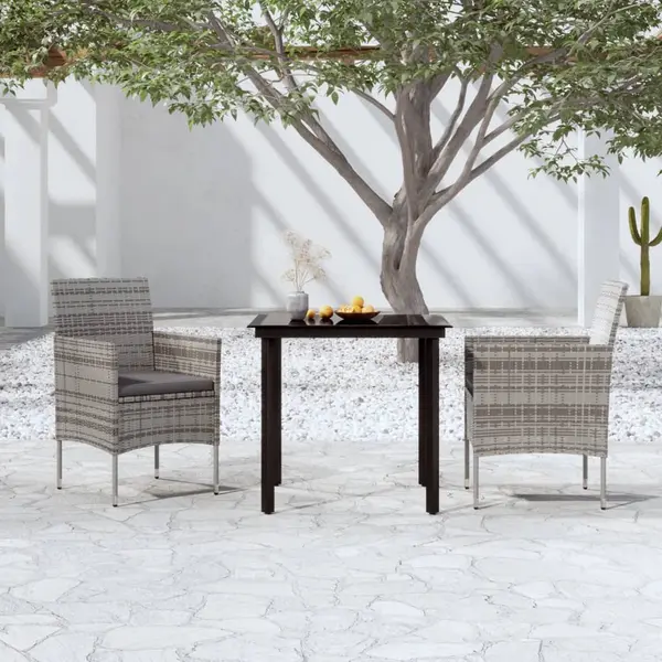 Gossi set mobilier de gradina, cu perne, 3 piese, gri si negru