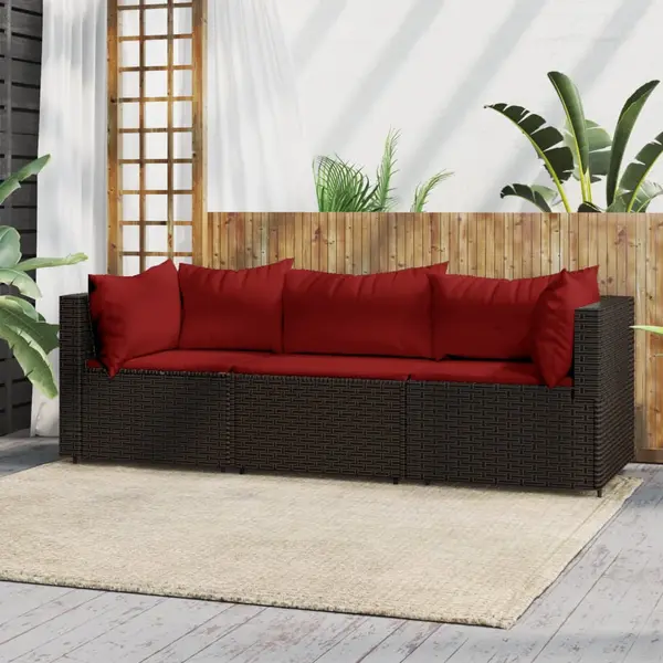 Gossi set mobilier de gradina cu perne, 3 piese, maro, poliratan