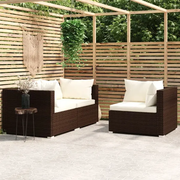 Gossi set mobilier de gradina cu perne, 3 piese, maro, poliratan