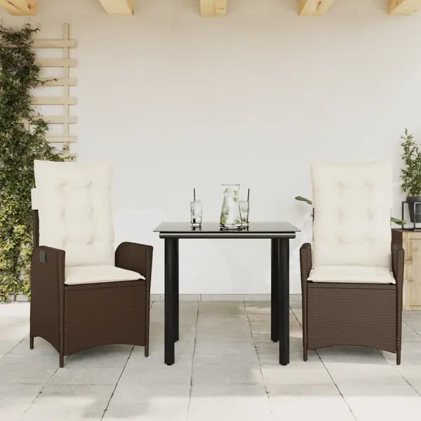 Gossi set mobilier de gradina cu perne, 3 piese, maro, poliratan