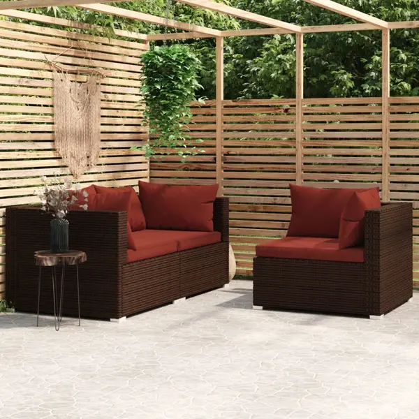 Gossi set mobilier de gradina cu perne, 3 piese, maro, poliratan