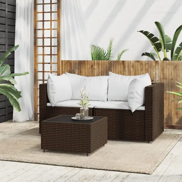 Gossi set mobilier de gradina cu perne, 3 piese, maro, poliratan
