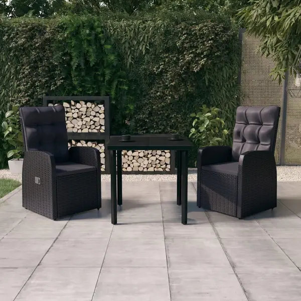 Gossi set mobilier de gradina cu perne, 3 piese, negru