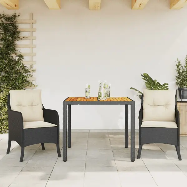 Gossi set mobilier de gradina cu perne, 3 piese, negru, poliratan