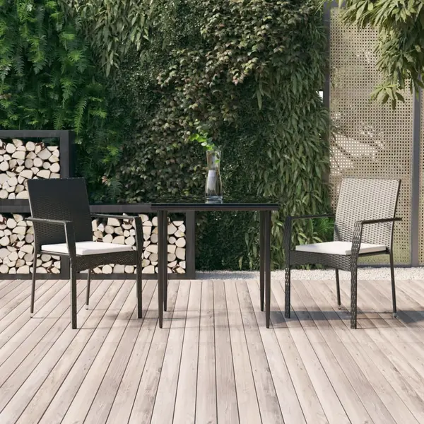 Gossi set mobilier de gradina cu perne, 3 piese, negru, poliratan
