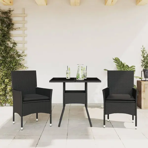 Gossi set mobilier de gradina cu perne 3 piese negru poliratan&sticla