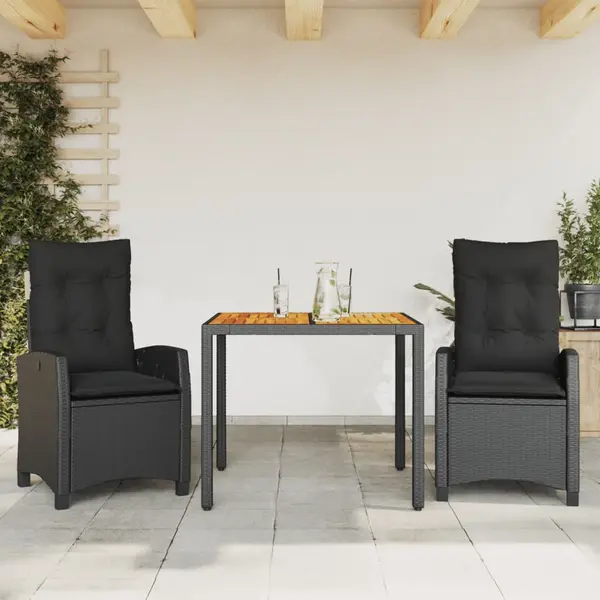 Gossi set mobilier de gradina cu perne, 3 piese, negru, poliratan