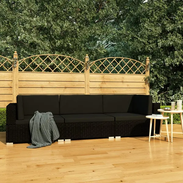 Gossi set mobilier de gradina cu perne, 3 piese, negru, poliratan