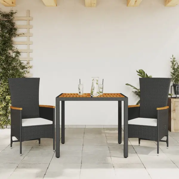 Gossi set mobilier de gradina cu perne, 3 piese, negru, poliratan