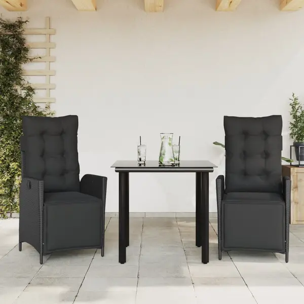 Gossi set mobilier de gradina cu perne, 3 piese, negru, poliratan