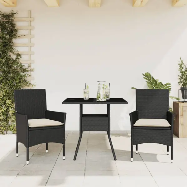 Gossi set mobilier de gradina cu perne 3 piese negru poliratan&sticla