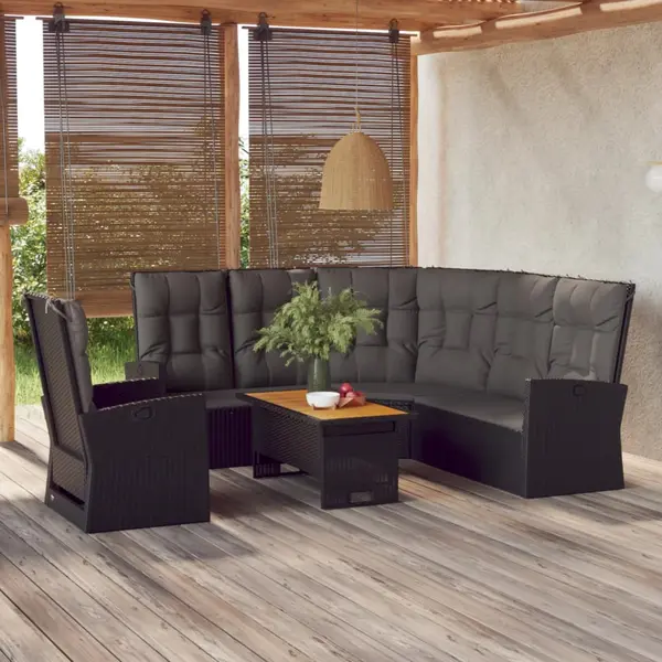 Gossi set mobilier de gradina cu perne, 3 piese, negru, poliratan