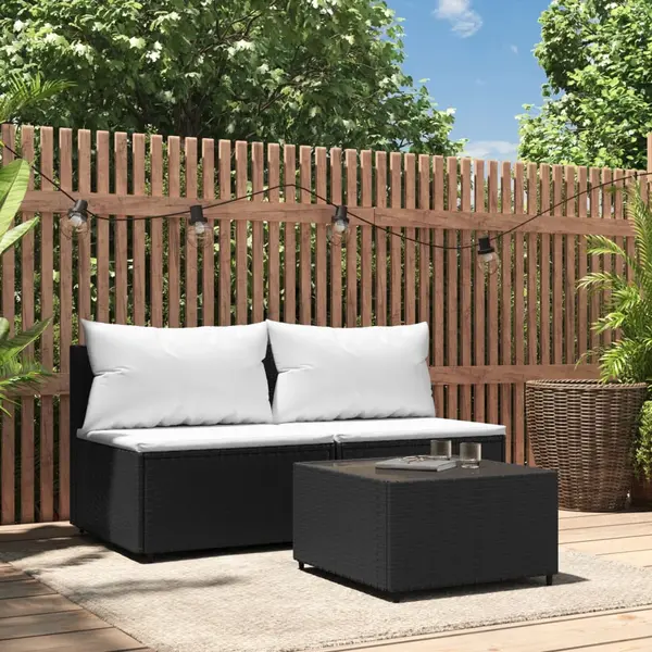 Gossi set mobilier de gradina cu perne, 3 piese, negru, poliratan